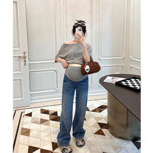 
Leoami maternity pants spring and autumn wear Lycra jeans versatile loose slimming casual floor-length wide-leg pants