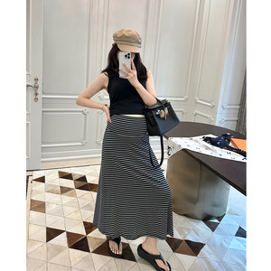 
LeoMami maternity wear summer Tencel cotton striped skirt slimming slim high elastic casual drape skirt