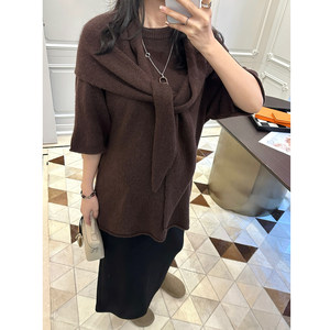 
LeoMami maternity wear spring wool cashmere blended shawl short-sleeved sweater set slimming two-piece knitted sweater