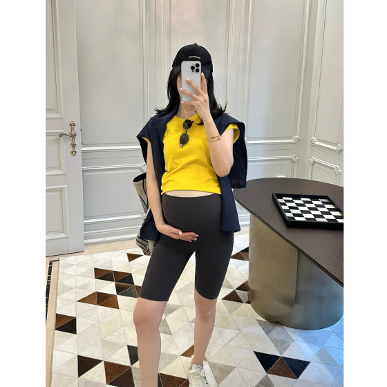 
LeoMami maternity pants summer nude-feeling five-point yoga leggings to wear slim stretch pregnancy sports shorts