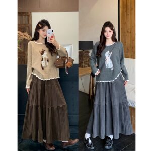 
Xiaojijia plus size women's autumn and winter new style fat mm sweet lazy style embroidered kitten soft waxy sweater long-sleeved top