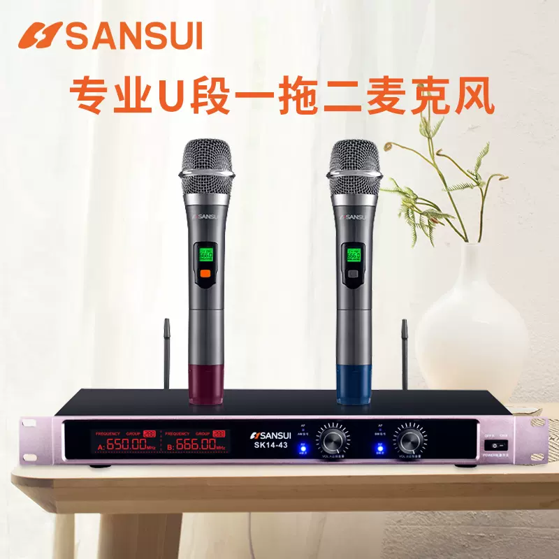 Sansui/山水14-43无线麦克风一拖二话筒家用K歌音响防啸叫专业U-Taobao 