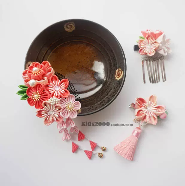 純手工製作 流雲 和風布花梳子吊穗片髮夾和服cosplay