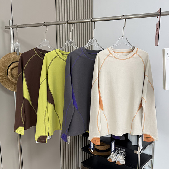 
Large factory order! Men and women couples silhouette raglan sleeves outdoor color block sports long-sleeved T-shirt base shirt top