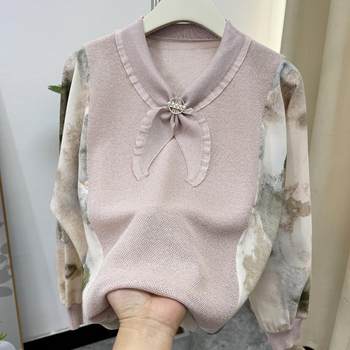 
Middle-aged mother spring and autumn ice silk knitted top thin T-shirt