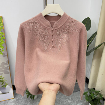 
Western style mom autumn and winter new Chinese style knitted bottoming shirt for women