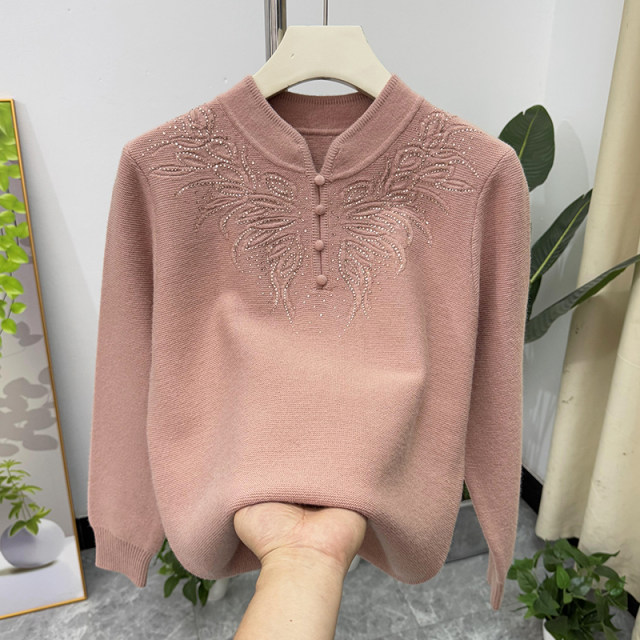 Mom's winter fashionable knitted tops, new Chinese style bottoming shirts, middle-aged and elderly women's autumn and winter sweaters, middle-aged small shirts