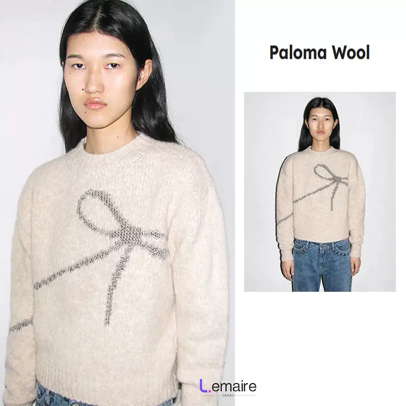 现货Paloma Wool 23AW秋冬新款蝴蝶结丝带钩编针织羊毛套头毛衣女-Taobao