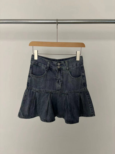 European and American street trend retro old female style anti -walking high -waisted denim skirt short skirt
