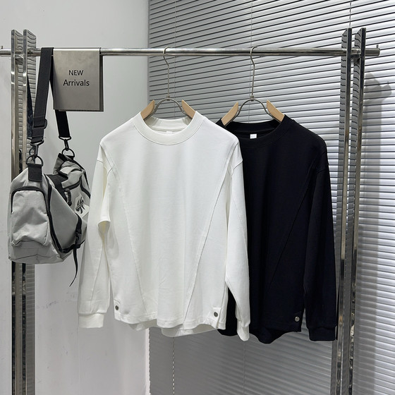 
Lock core autumn new men's long-sleeved T-shirt American trend loose round neck bottoming shirt youth sports sweatshirt trendy t