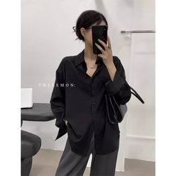 Black Drapey Elegant Shirt for Women, Sun Protection Shirt, Korean Retro High-End Style, Cool and Loose, Slimming Thin Shirt