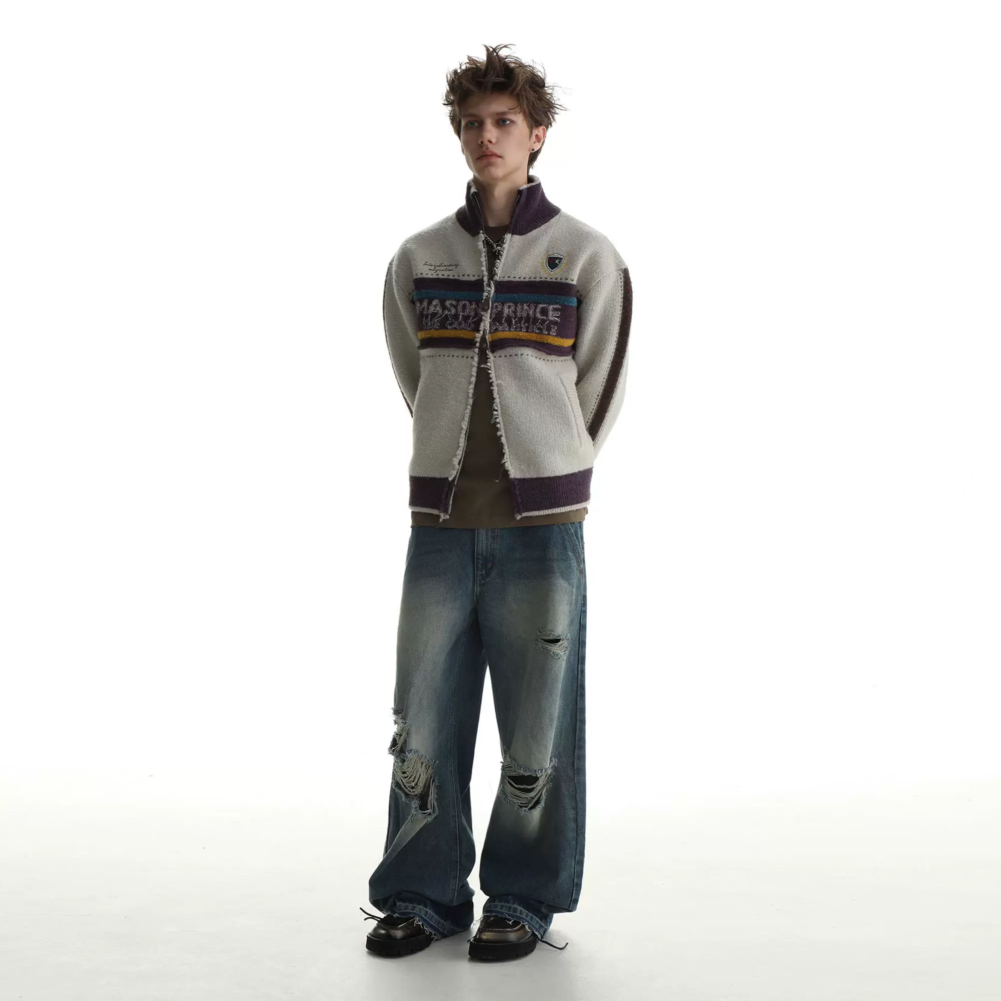 MASONPRINCE x TGPM外滩秀款限定图案垫肩毛衣开衫浅复古一个秋冬-Taobao