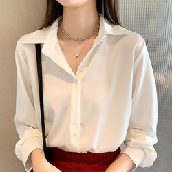Spring and Summer White Chiffon Shirt Top Long-Sleeved Plus Size Fat mm 100kg Loose Design Professional Interview Shirt