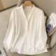 White chiffon bow shirt women's long-sleeved summer thin style large size fat MM200Jin [Jin equals 0.5 kg] design sense professional top
