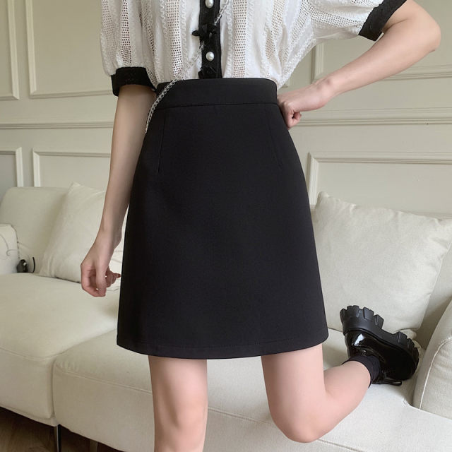 Boiled skirt female A -character skirt hip -step skirt, fat mm wild work black anti -walking suit professional skirt short skirt
