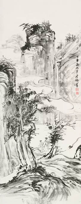 喷绘画芯钱瘦铁抱琴访友图33x82