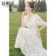 Cypress high-waist dress 2025 spring and summer new women's clothing, fresh waist-hugging and slimming mid-length V-neck tea break skirt