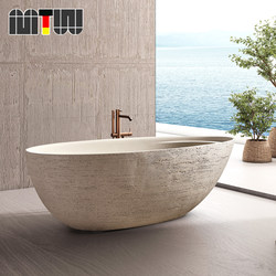 Natural Style Natural Travertine Stone Particle Integrated Freestanding Bathtub Hotel Homestay Designer Art Freestanding Bathtub