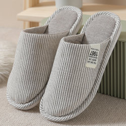 Nordic Style Cotton and Linen Closed-Toe Slippers for Men, Suitable for All Seasons, Couple's Non-Slip Silent Maternity Shoes for Women, for Home Use