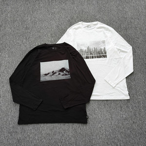 
Defect treatment round neck men's spring and autumn long-sleeved T-shirt pure cotton bottoming shirt with large print on the chest