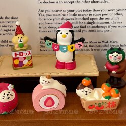 Japanese-Style Cute Penguin Welcome Ornament Funny Holiday Celebration Desktop Girl Decoration Cat Eating Fish Store Gift