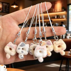 Cute Flocked Cat Donut Fun Cartoon Food Toy Bag Phone Chain Pendant Couple Best Friend Gift