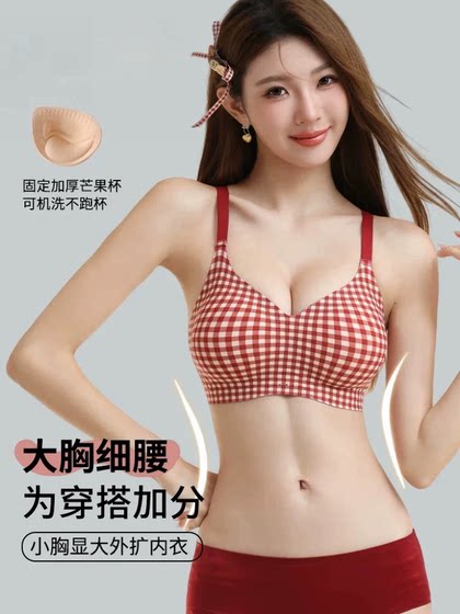 
Seamless underwear for women with small breasts, push-up and enlargement bra, 2025 new style, no steel ring, breast reduction, anti-sagging plaid bra