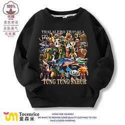 Tongtongge Stickman Children's Sweatshirt Abstract Foreign Style Mountain and Sea Classic Clothing Boys' Round Neck Long Sleeve Top for Spring and Autumn