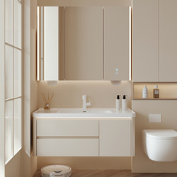 Anran Bathroom's New Rounded Corner Ceramic Integrated Basin Bathroom Cabinet Set, Washbasin, Face Basin, and Vanity