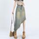 2024 new summer irregular furrowed denim skirt for women with old design versatile mid-length skirt