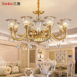European-Style All-Copper Crystal Chandelier Living Room Lamp Main Light American-Style Light Luxury Villa Duplex Building Dining Room Lamp Bedroom Lamp Y339