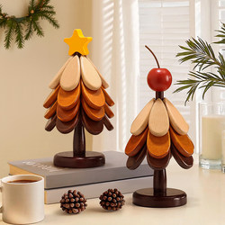 High-End Christmas Tree Heat Insulation Mat, Creative Table Decoration, Solid Wood Anti-Scalding Pot Mat, Foldable Cup Mat, Bowl Mat