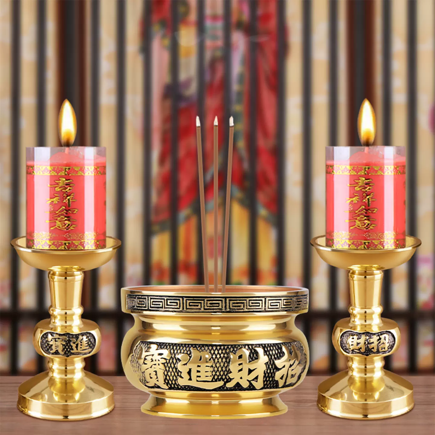 鼎式香炉供香上香家用全铜室内烧香的长方形铜炉关公古风香炉鼎