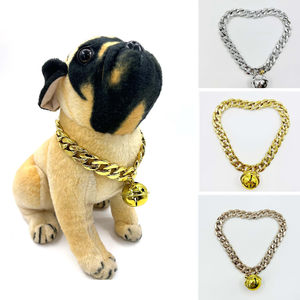 
Dog pet collar cat gold chain big bell teddy bug necklace photo toy