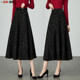 Autumn and winter new retro high-waisted skirt black ink print long skirt A-line skirt slim mid-length skirt
