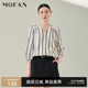 Black and white striped V-neck design shirt for women MOFAN 2025 spring new three-quarter sleeve casual shirt to make you look thin