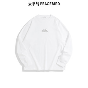 
PEACEBIRD Men's T-shirt Autumn Loose Round Neck Letter Long Sleeve Men's Solid Color Casual Versatile Printed Pullover Top