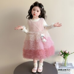 Girls' Gradient Cake Skirt Set, Spring and Autumn 2026 New Style, Children's Korean-Style Dress Two-Piece Set, Spring Outfit Dress