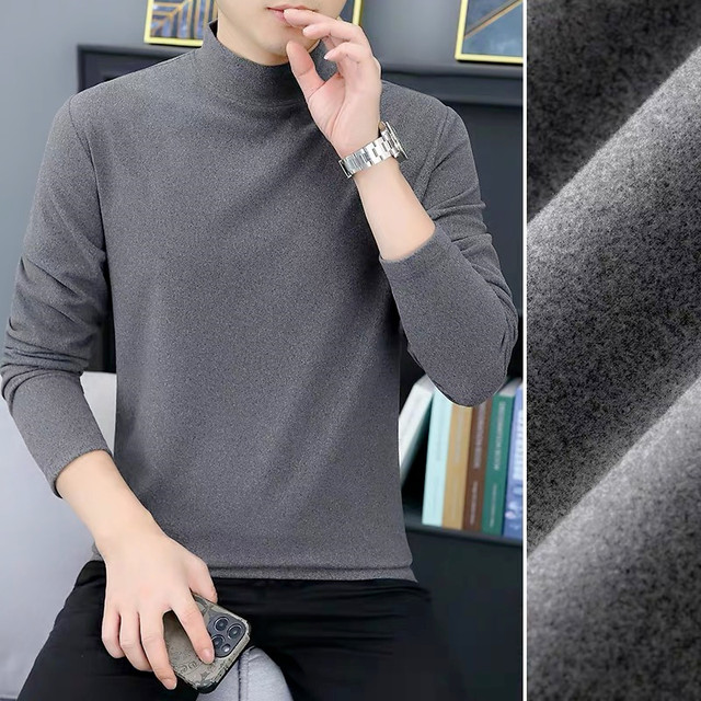 Double-sided velvet semi-turtle collar bottoming shirt for men in ...