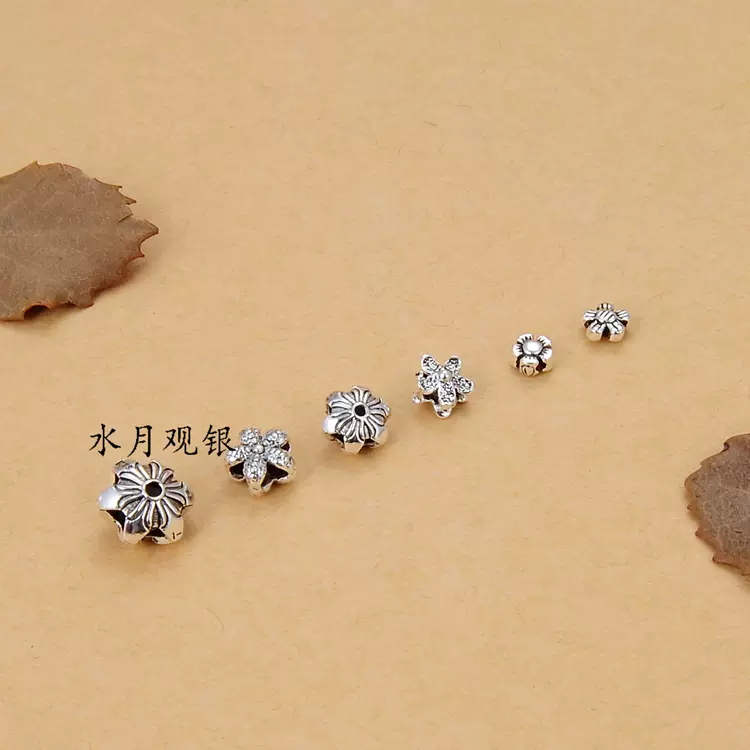 S925纯银泰银花型花纹扁珠隔珠隔片diy手工手链