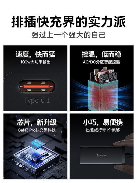 Baseus 100W gallium nitride desktop charger multi-port usb plug four ...