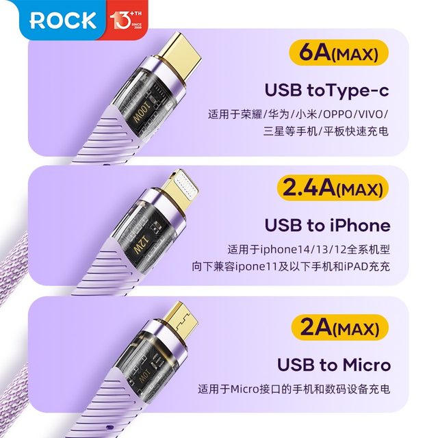 Rock Three-in-one Data Cable 100w Fast Charging Suitable For Apple 