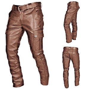 
Trendy men's stretch leather pants Korean casual spring brown pu leather slim small foot motorcycle trousers for men riding wind