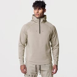 Asrv Autumn and Winter High-Neck Hooded Sports Jacket Men's Half-Zip Pure Color Air Cotton Sweatshirt Outdoor Running Fitness Clothing