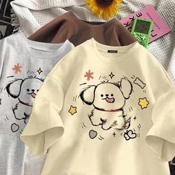 New Heavyweight Pure Cotton Short-Sleeved T-Shirt for Male Students, Summer Niche Design, Cute and Age-Reducing Print, ins Top Clothing