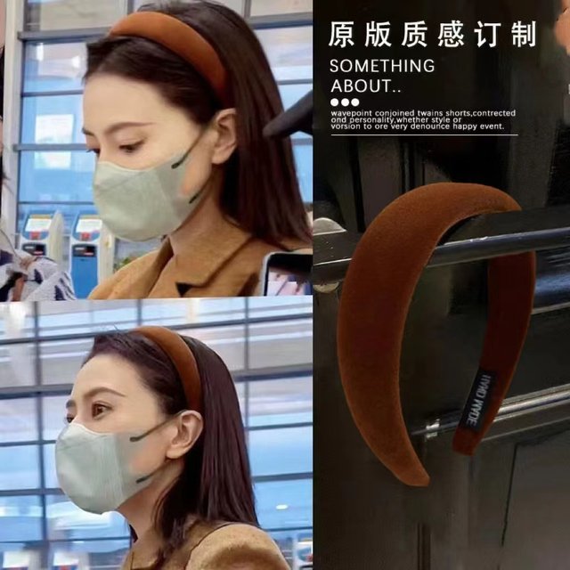 Gao Yuanyuan same pumpkin orange velvet hairband for women 2025 autumn and winter giant white high skull headband hairpin headband