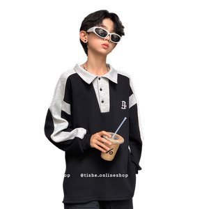 
Boys' long-sleeved T-shirt Polo shirt lapel spring and autumn new style medium and large children's spring hip-hop trendy tops boys spring wear 8