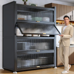 Jia Bangshou Kitchen Storage Cabinet Multi-Layer Floor-Standing Storage Rack Household Pot and Bowl Multi-Functional Dust-Proof Storage Cabinet