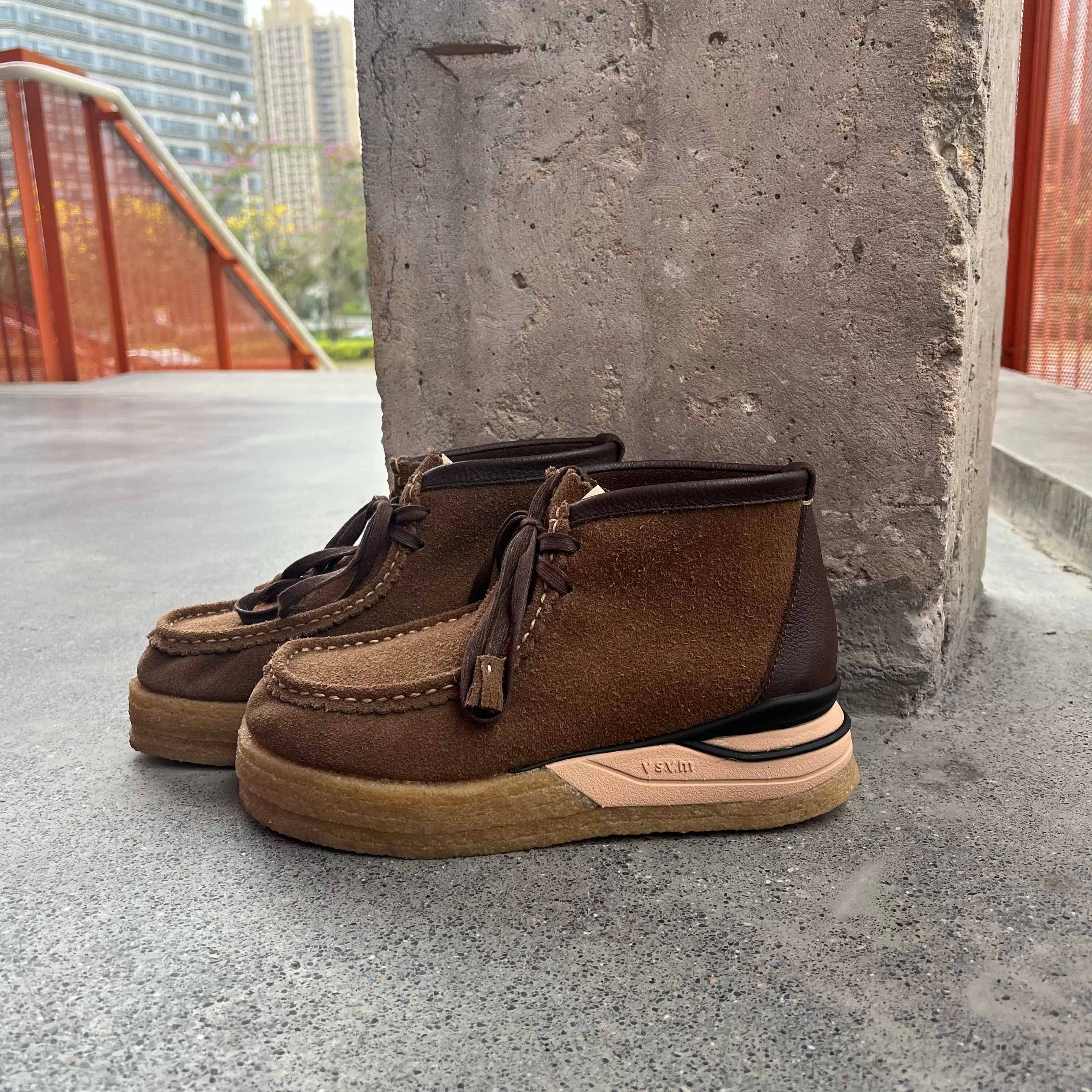 Visvim cantq 23awBEUYSTREKKER-FOLK袋鼠鞋翻毛皮增高烟胶底男鞋