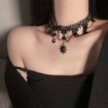 Dark vintage princess lace tassel necklace